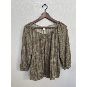 NEW Michael Kors gold chain blouse relaxed flowy small womens stretch 3/4 sleeve